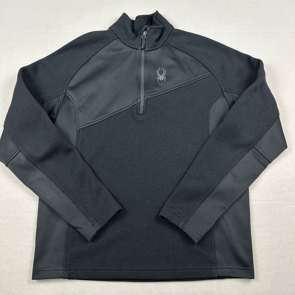Spyder Jacket Men Medium Black 1/4 Zip Performance Fleece Pullover Ski Layer M